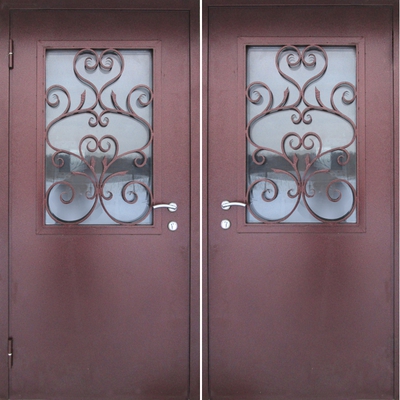 Дверь порошковое напыление с ковкой и стеклом