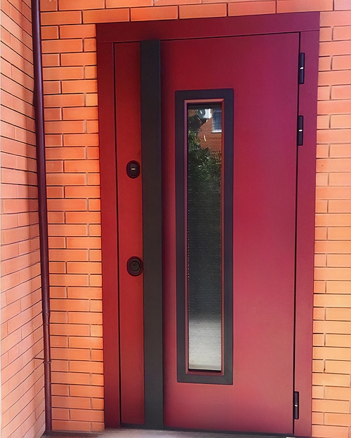 Красная дверь с бугельной ручкой