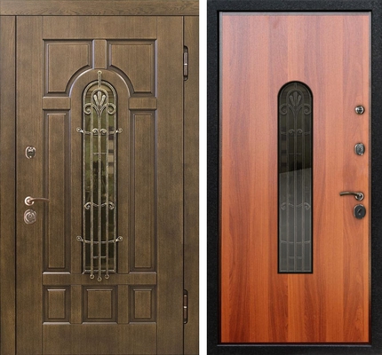 Дверь массив дуба (16 мм) со стеклопакетом и ковкой и ламинат