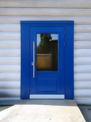 Нестандартная синяя дверь с отбойником