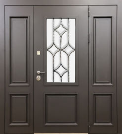 Металлофиленчатая дверь с ковкой и стеклом
